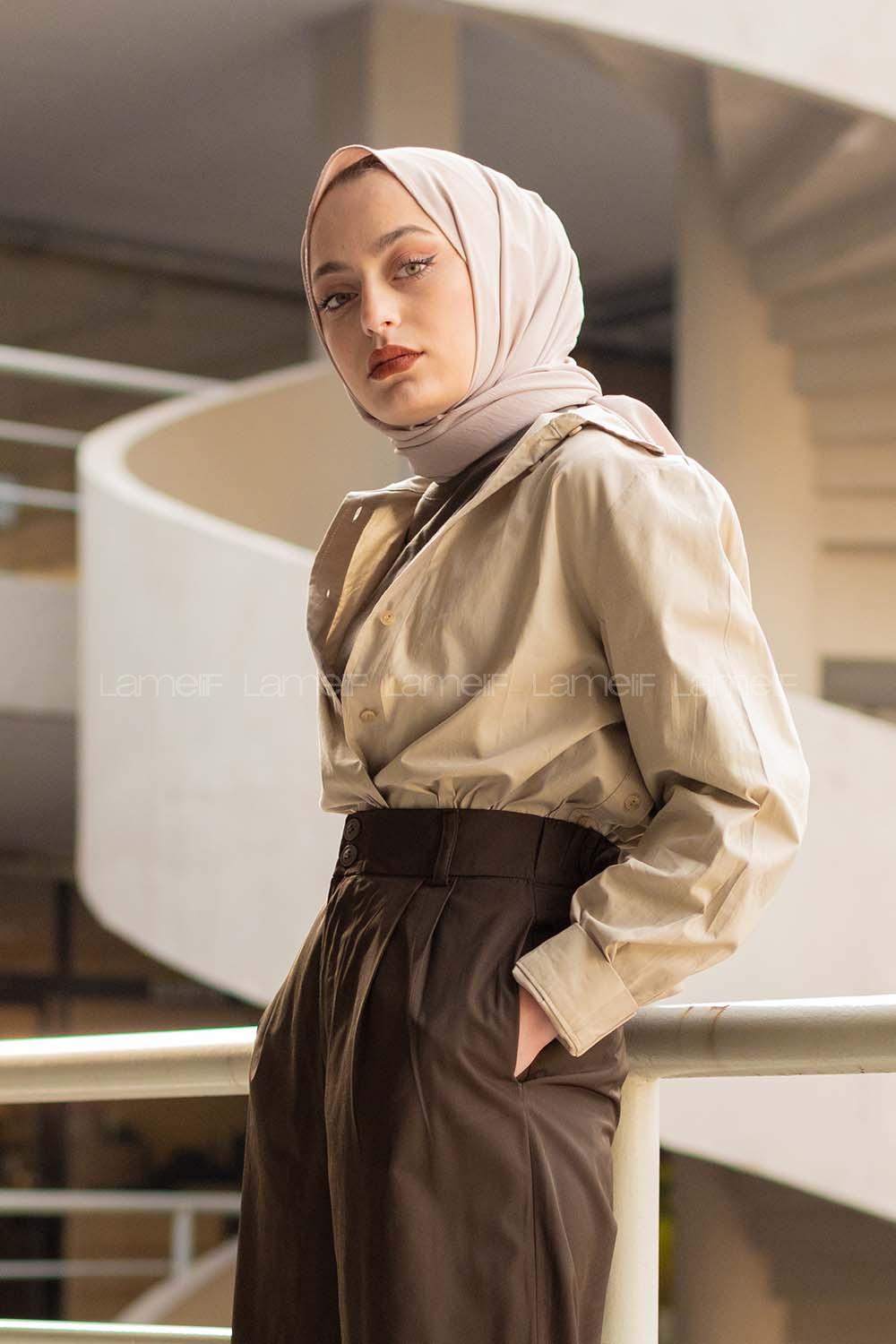 Modalamelif Yan Düğme Detaylı Gömlek Bej