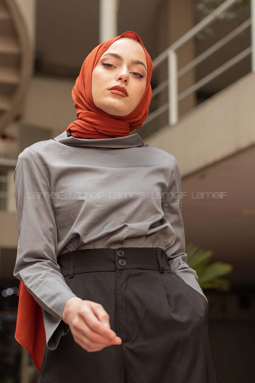 Modalamelif Yarım Balıkçı Yaka Bluz Gri