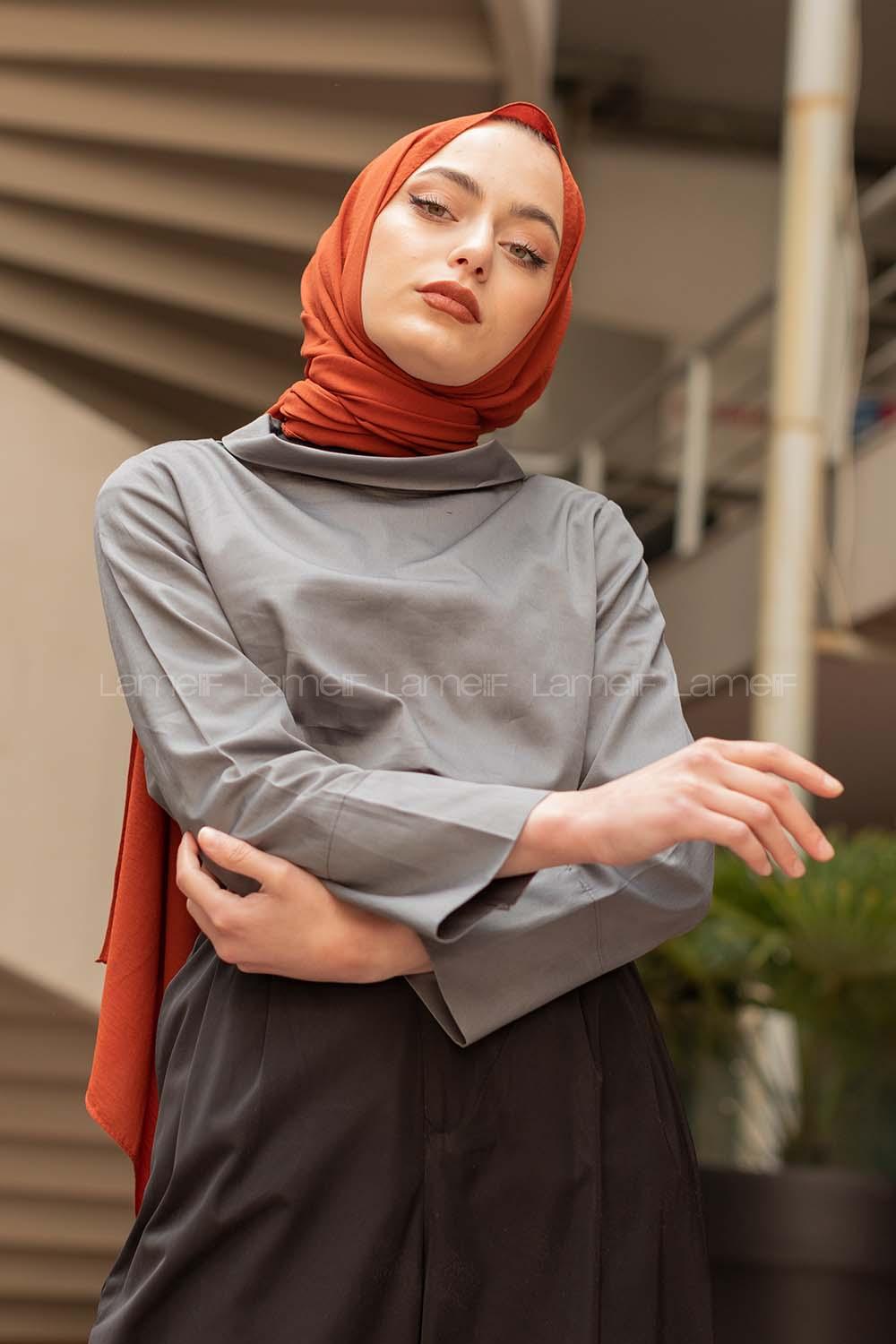 Modalamelif Yarım Balıkçı Yaka Bluz Gri