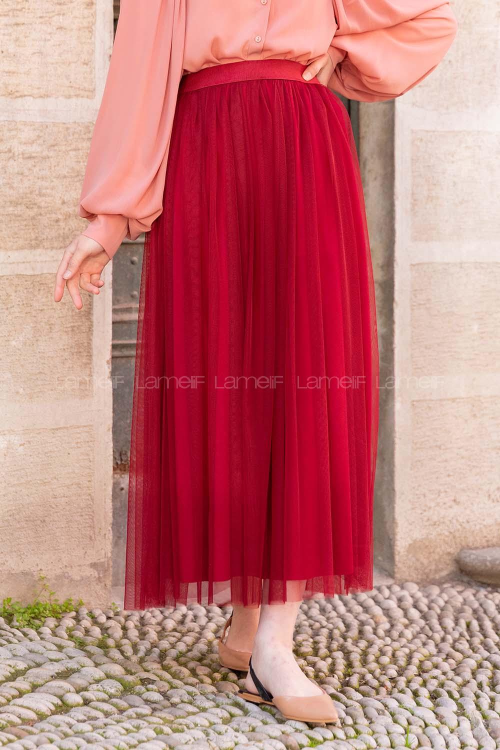 Modalamelif Beli Lastikli Tül Etek Kırmızı
