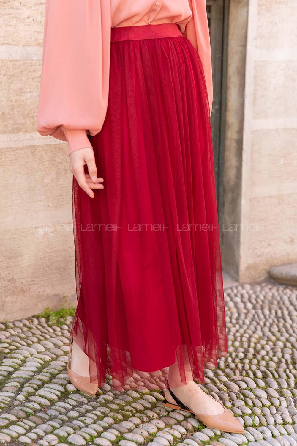 Modalamelif Beli Lastikli Tül Etek Kırmızı