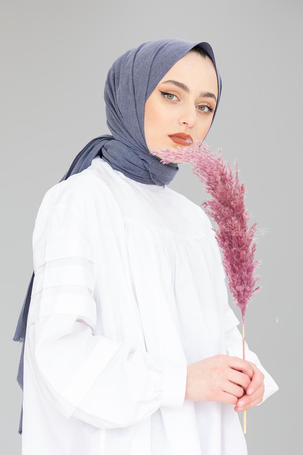 Modalamelif Mavi-Gri Keten Şal