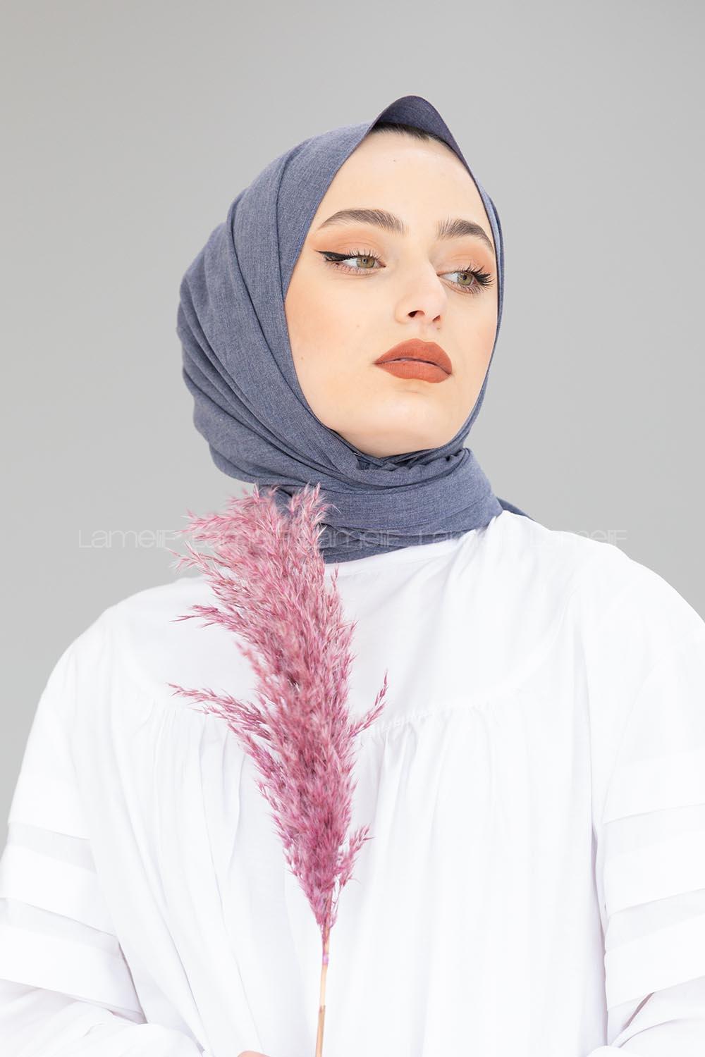 Modalamelif Mavi-Gri Keten Şal