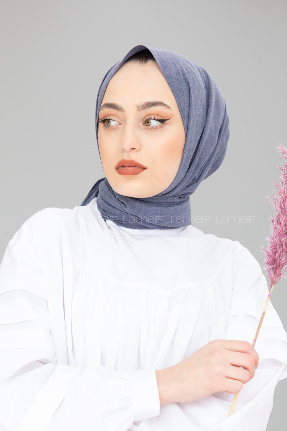 Modalamelif Mavi-Gri Keten Şal