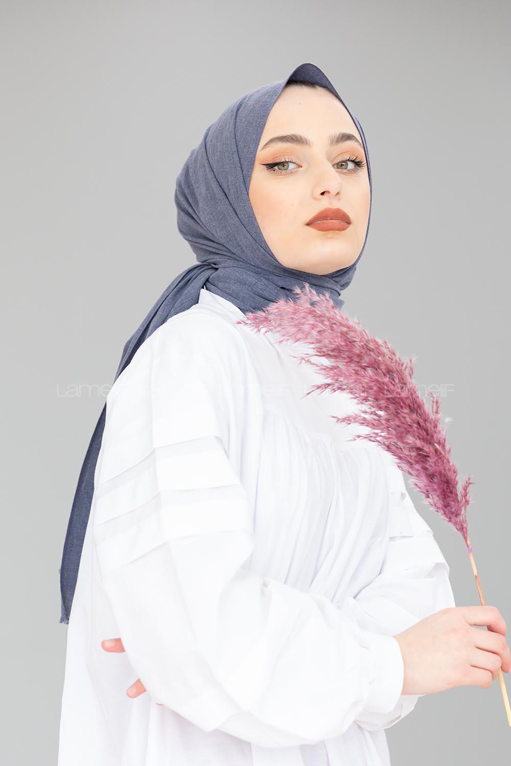 Modalamelif Mavi-Gri Keten Şal