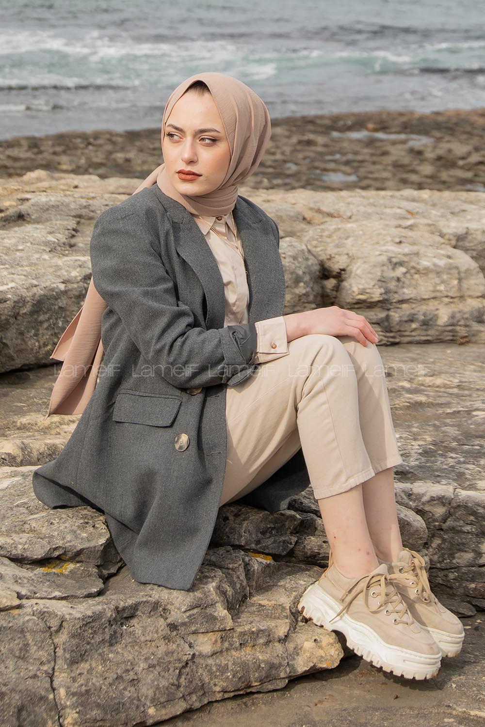 Modalamelif Önü Düğmeli Ceket Antrasit