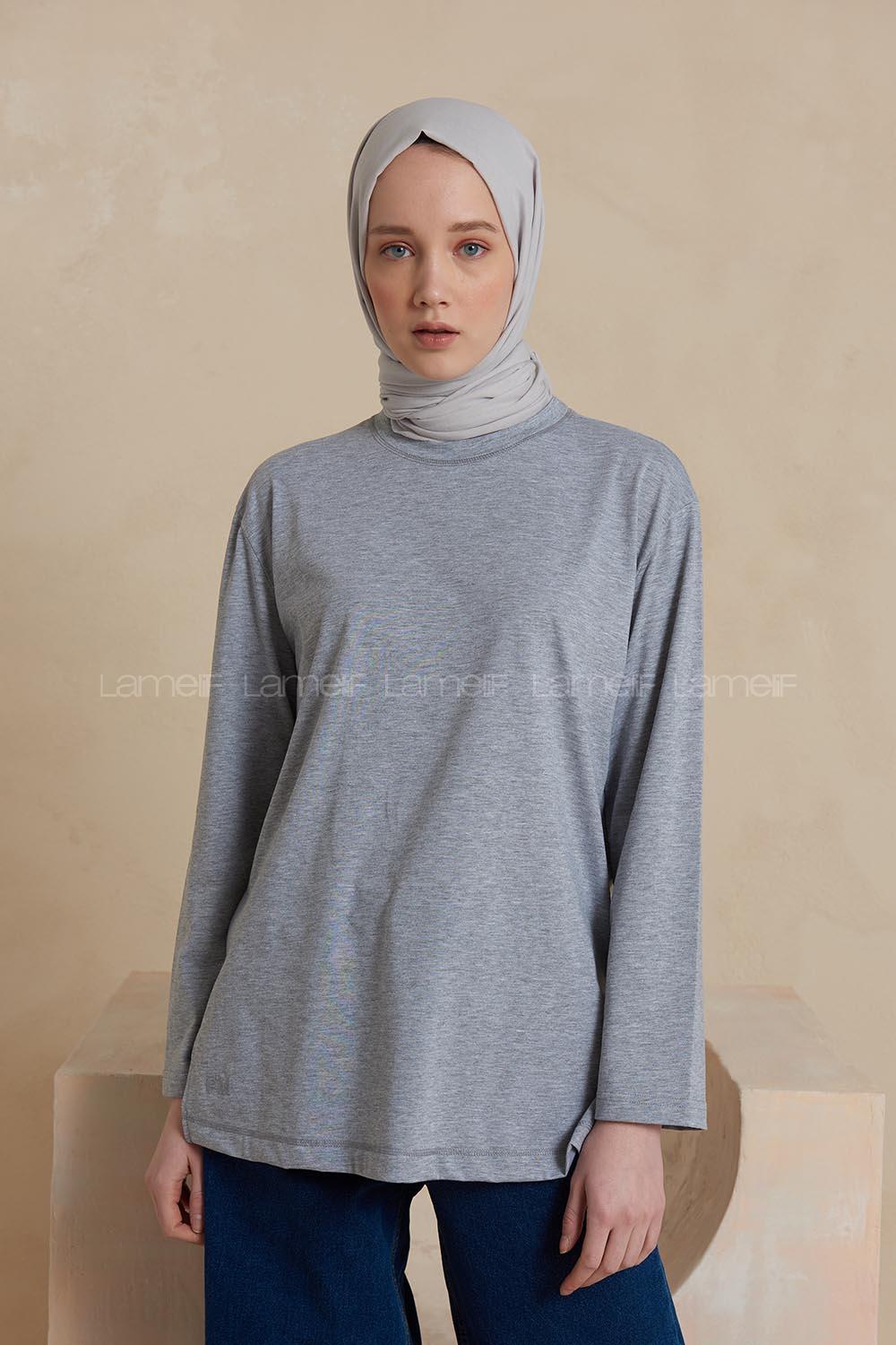 Modalamelif Düz Renk Uzun Kollu T-Shirt Gri