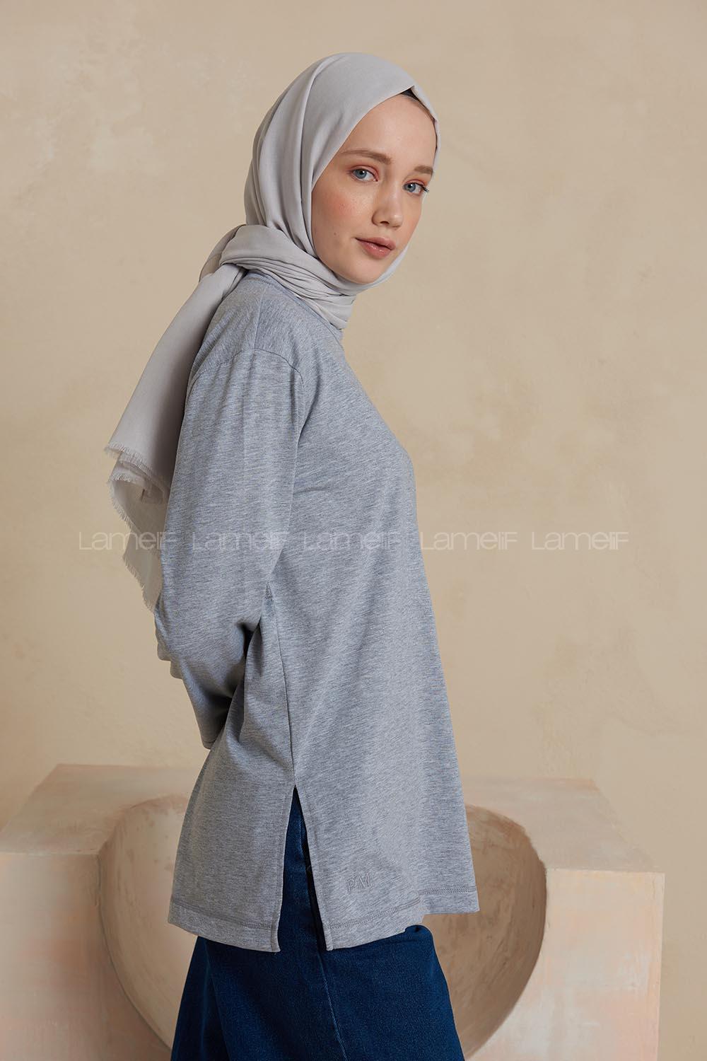 Modalamelif Düz Renk Uzun Kollu T-Shirt Gri