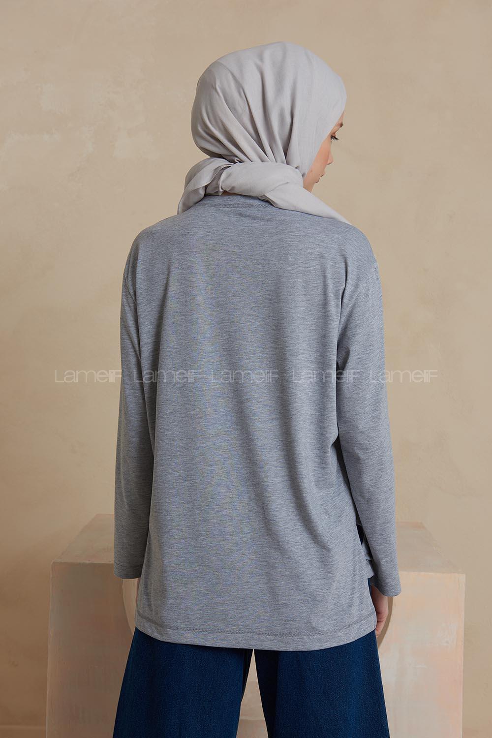 Modalamelif Düz Renk Uzun Kollu T-Shirt Gri