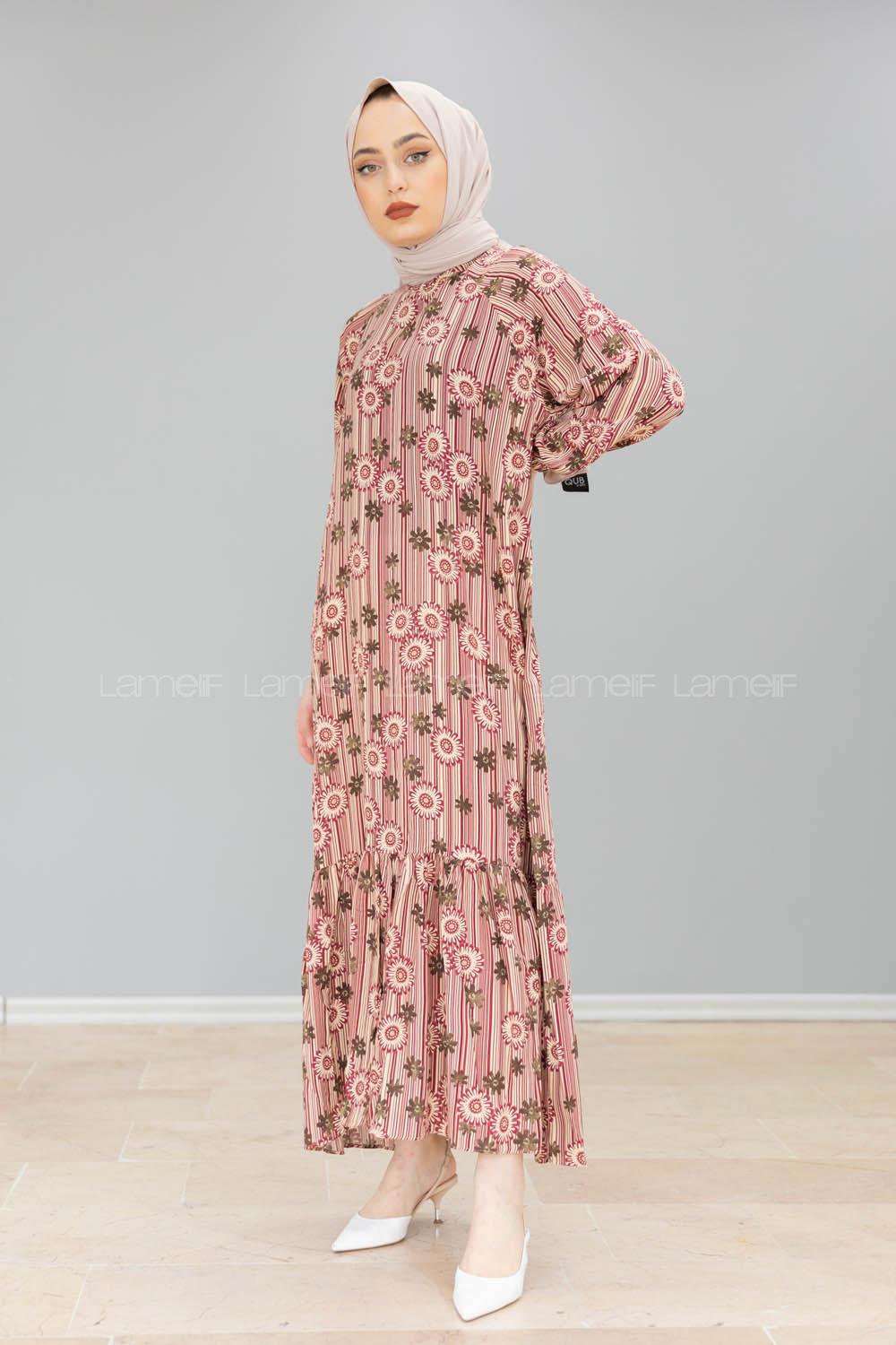 Modalamelif Balon Kol Desenli Elbise Bordo