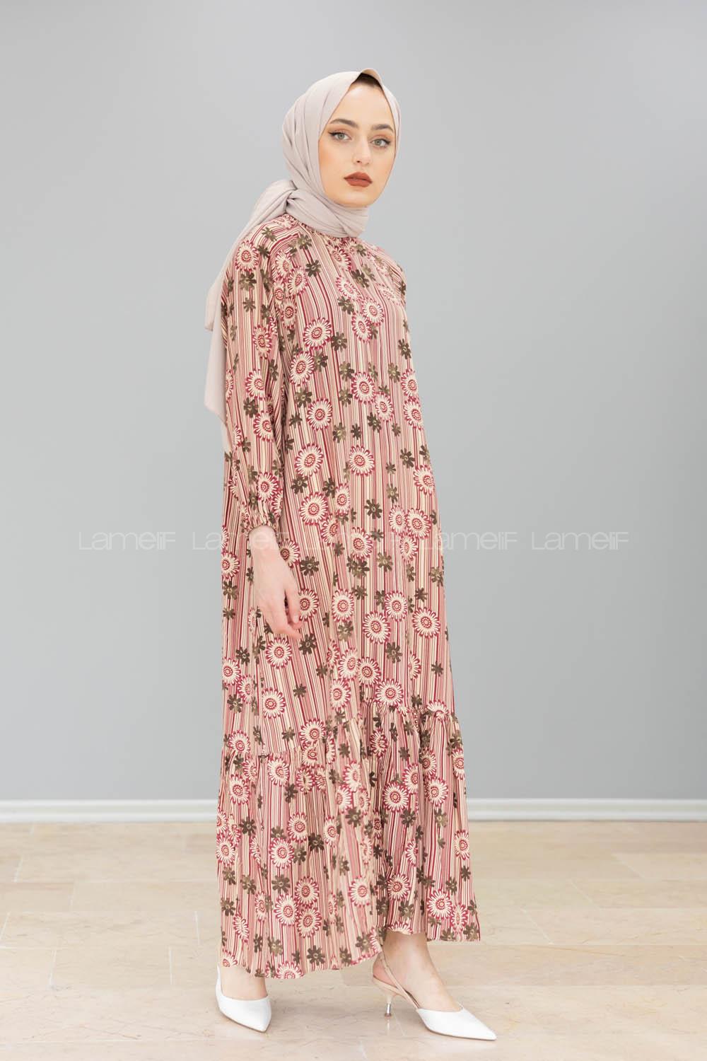 Modalamelif Balon Kol Desenli Elbise Bordo