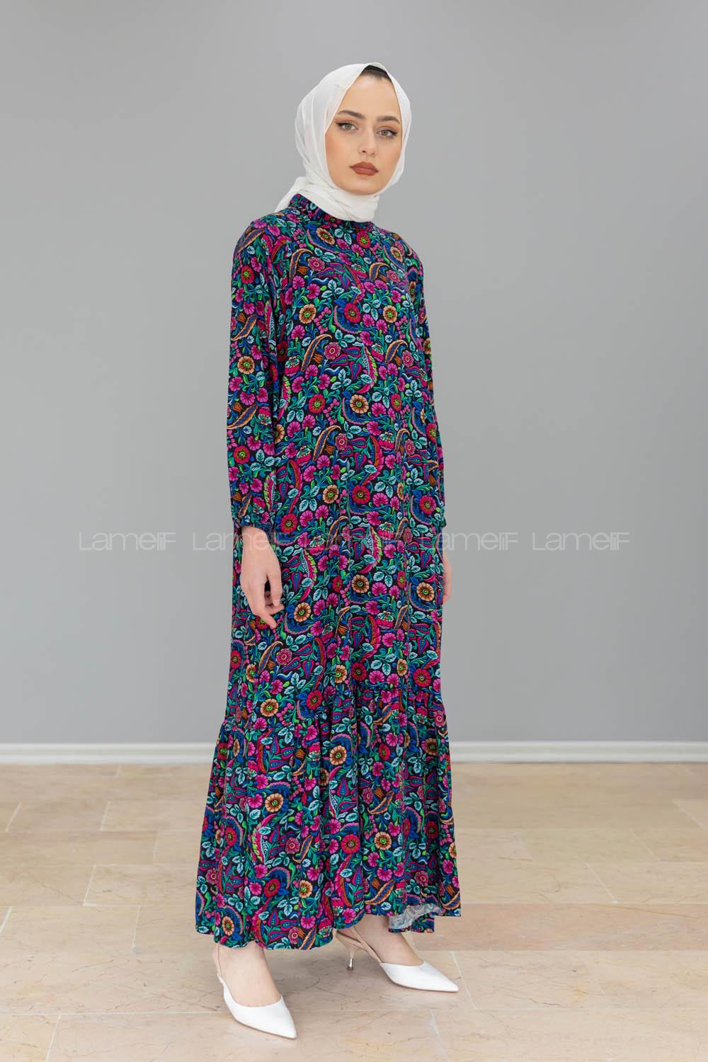 Modalamelif Balon Kol Desenli Elbise Fuşya