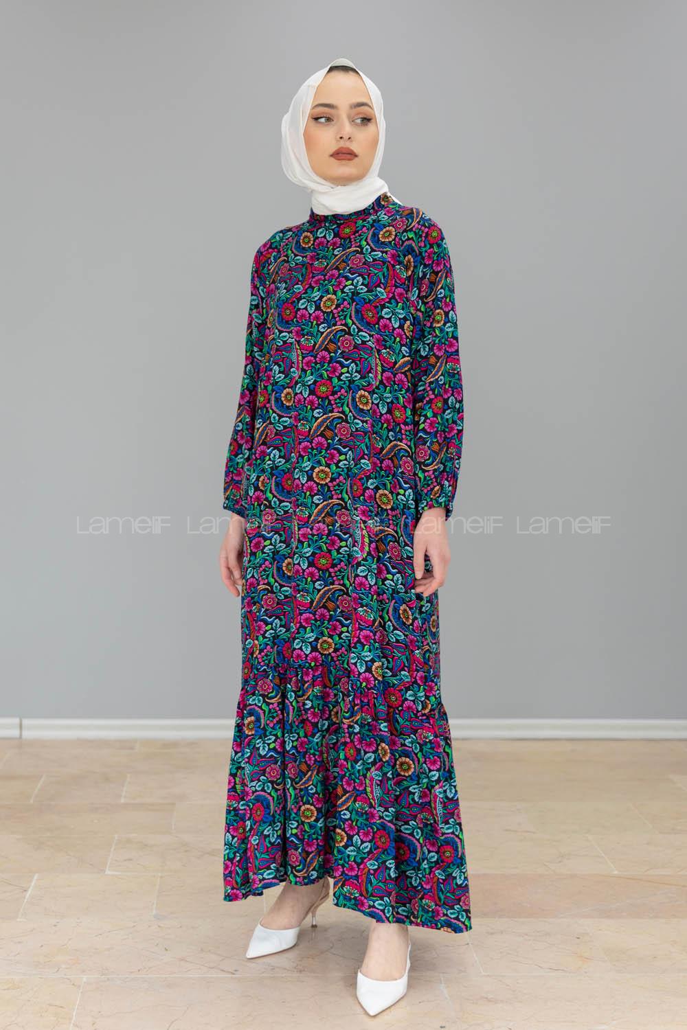 Modalamelif Balon Kol Desenli Elbise Fuşya