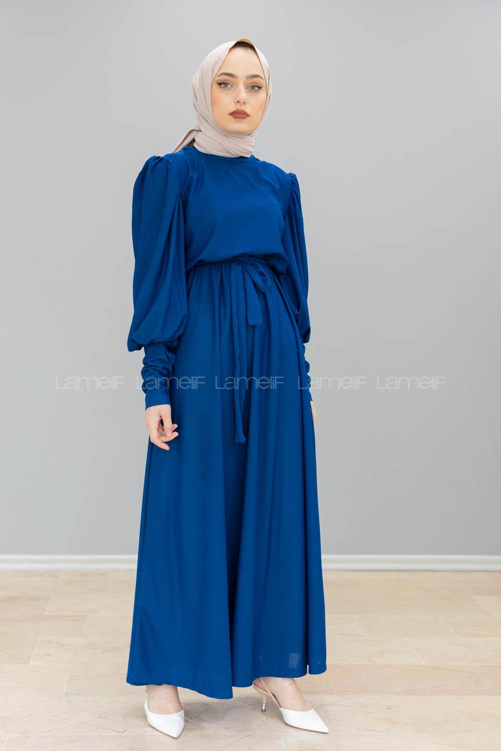 Modalamelif Balon kol Prenses Elbise İndigo