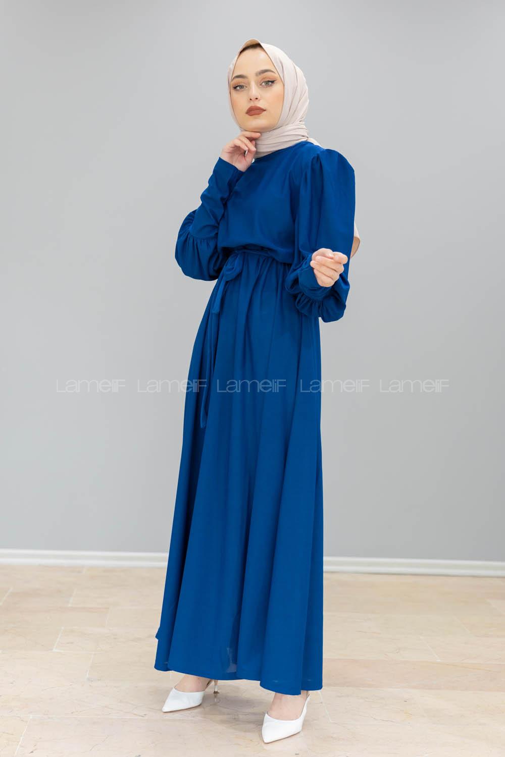 Modalamelif Balon kol Prenses Elbise İndigo