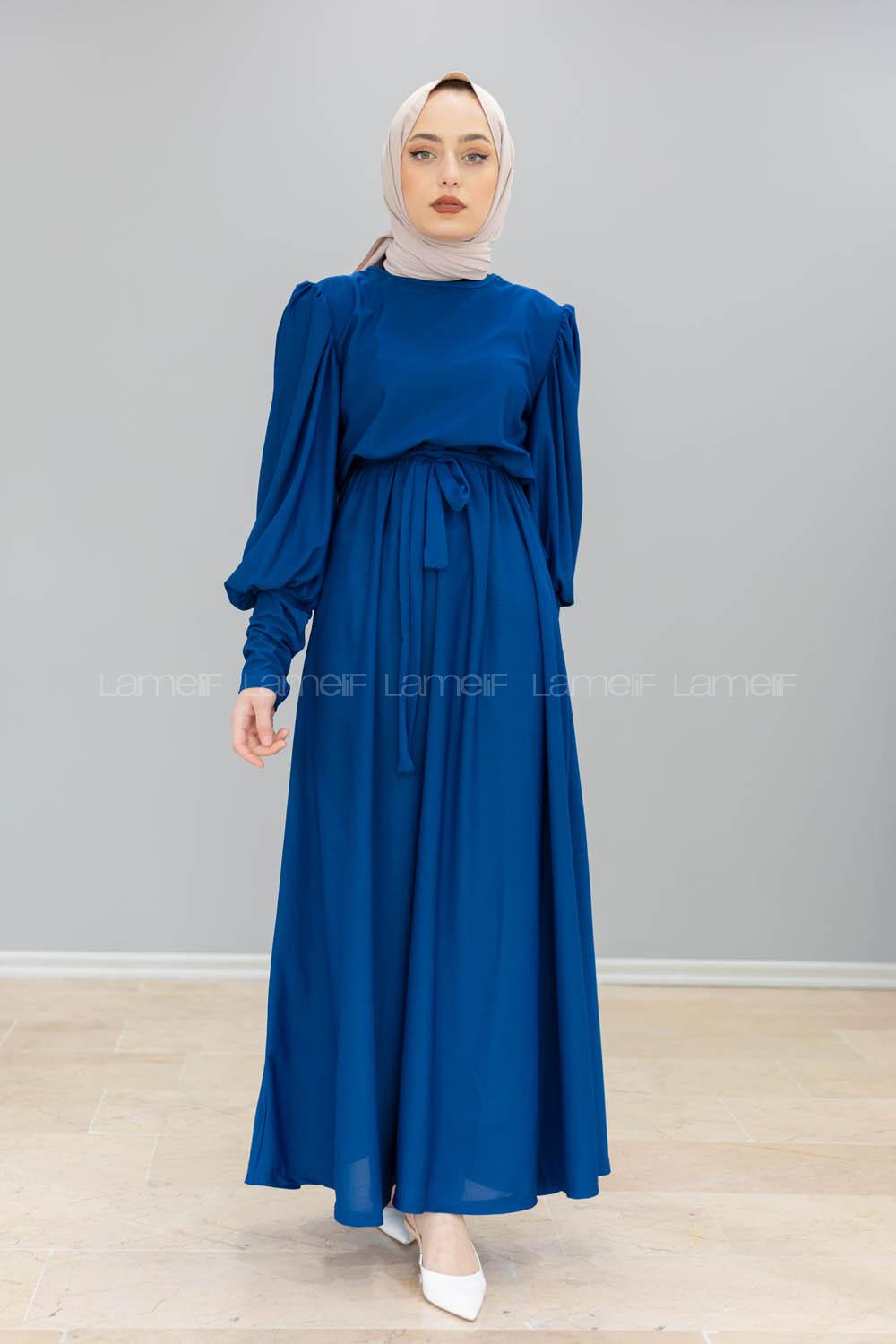 Modalamelif Balon kol Prenses Elbise İndigo