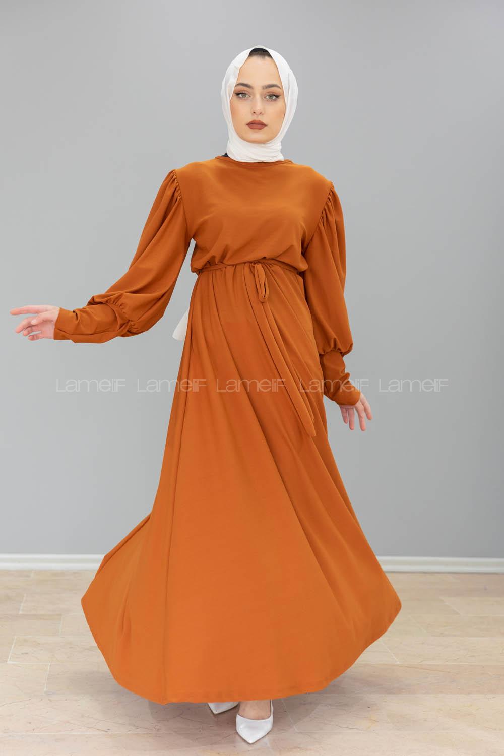 Modalamelif Balon kol Prenses Elbise Taba