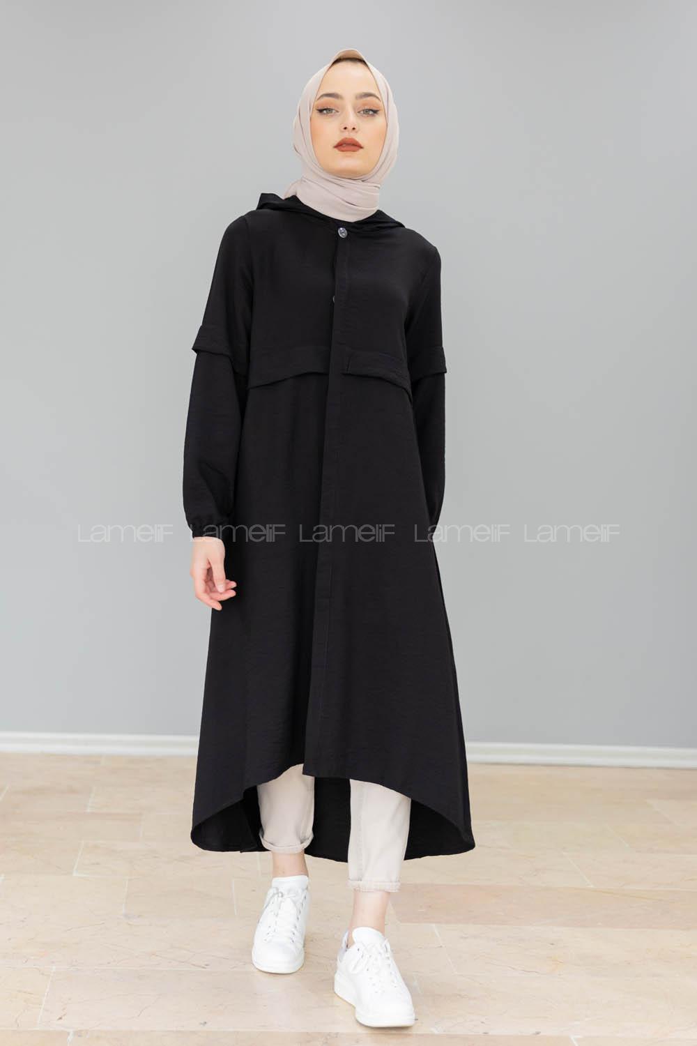 Modalamelif Önü Gizli Düğmeli Tunik Siyah