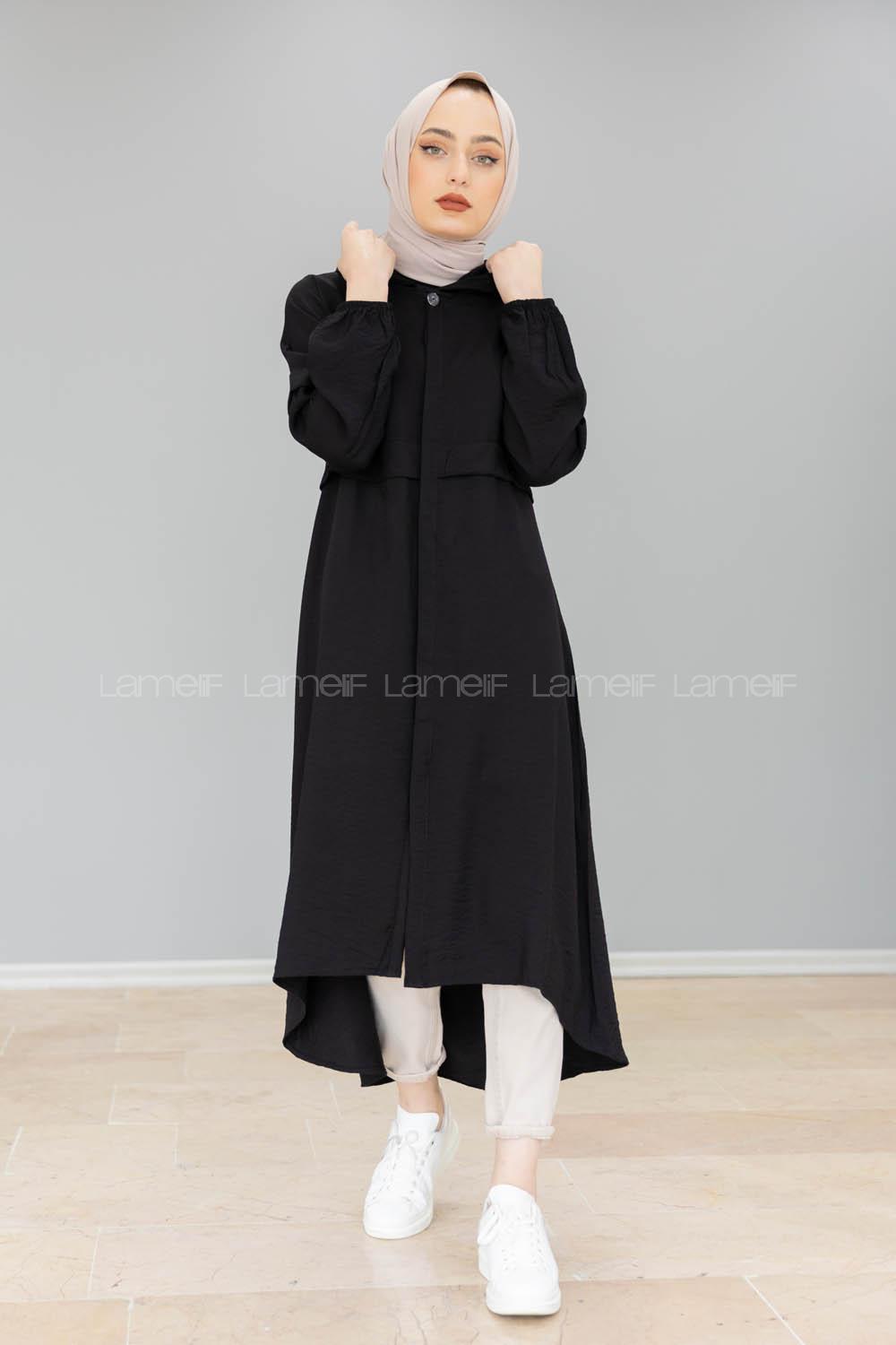 Modalamelif Önü Gizli Düğmeli Tunik Siyah