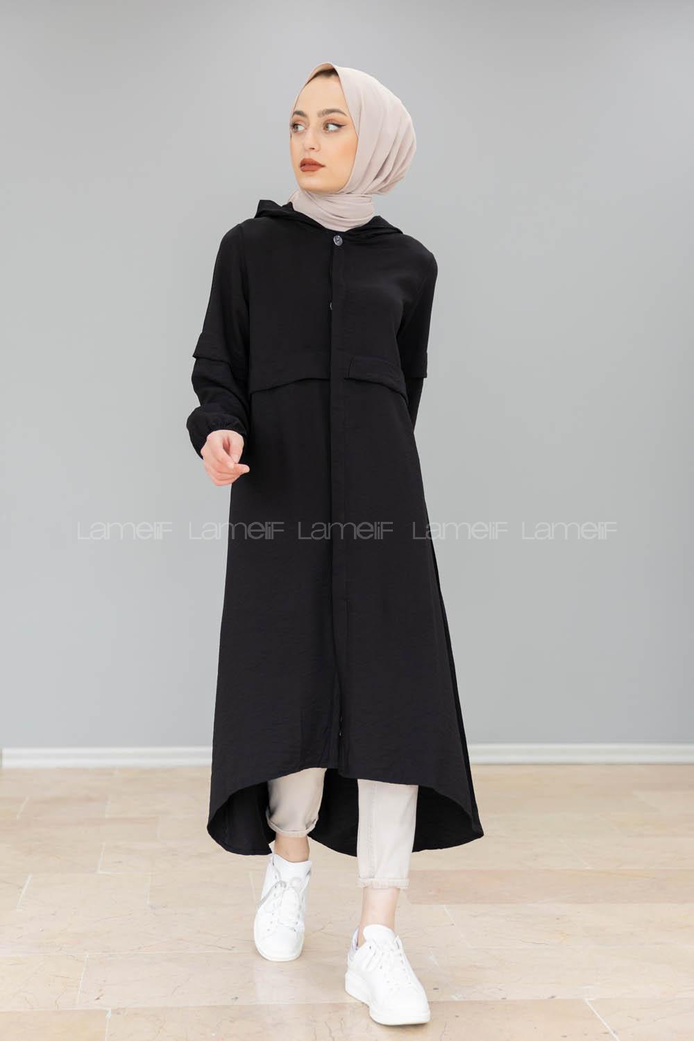 Modalamelif Önü Gizli Düğmeli Tunik Siyah