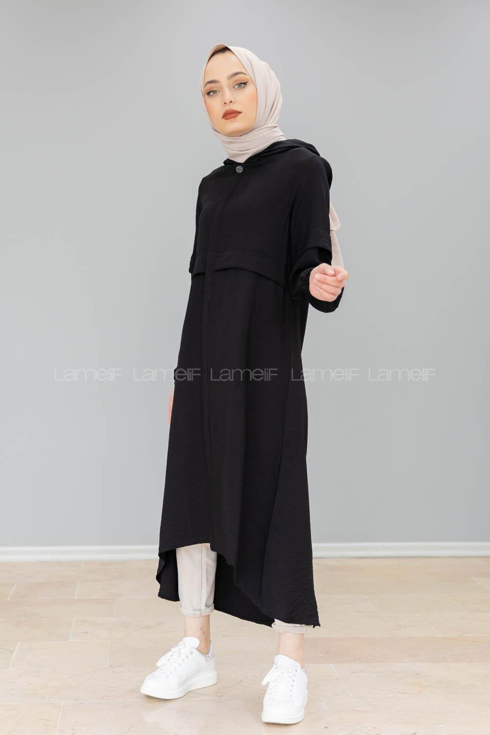 Modalamelif Önü Gizli Düğmeli Tunik Siyah