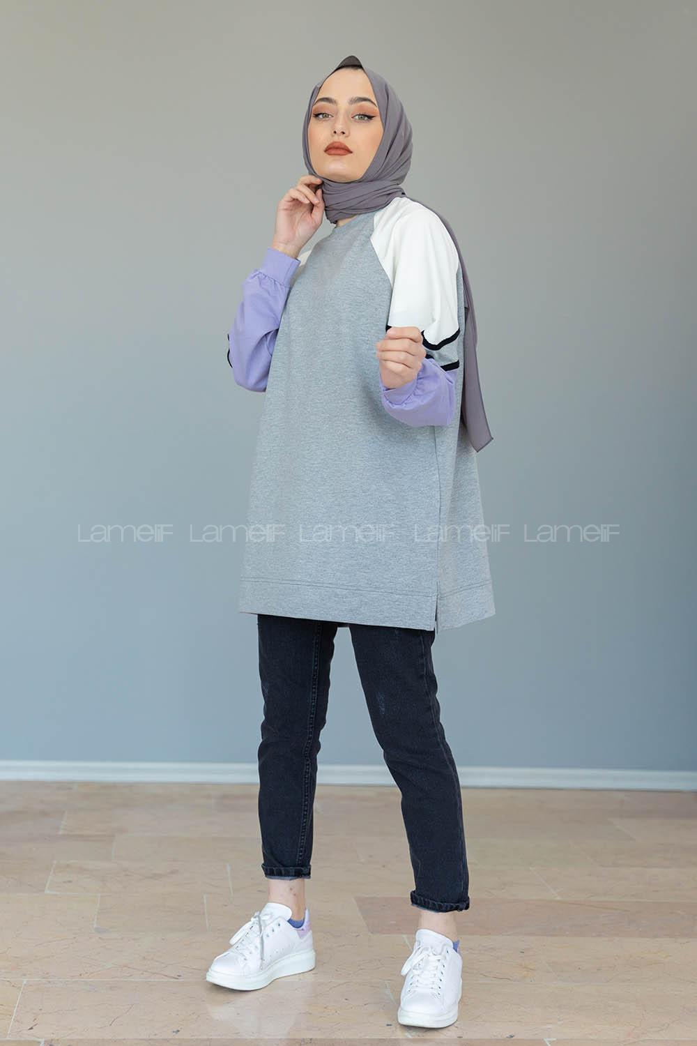 Modalamelif Parça Renkli Sweat Gri