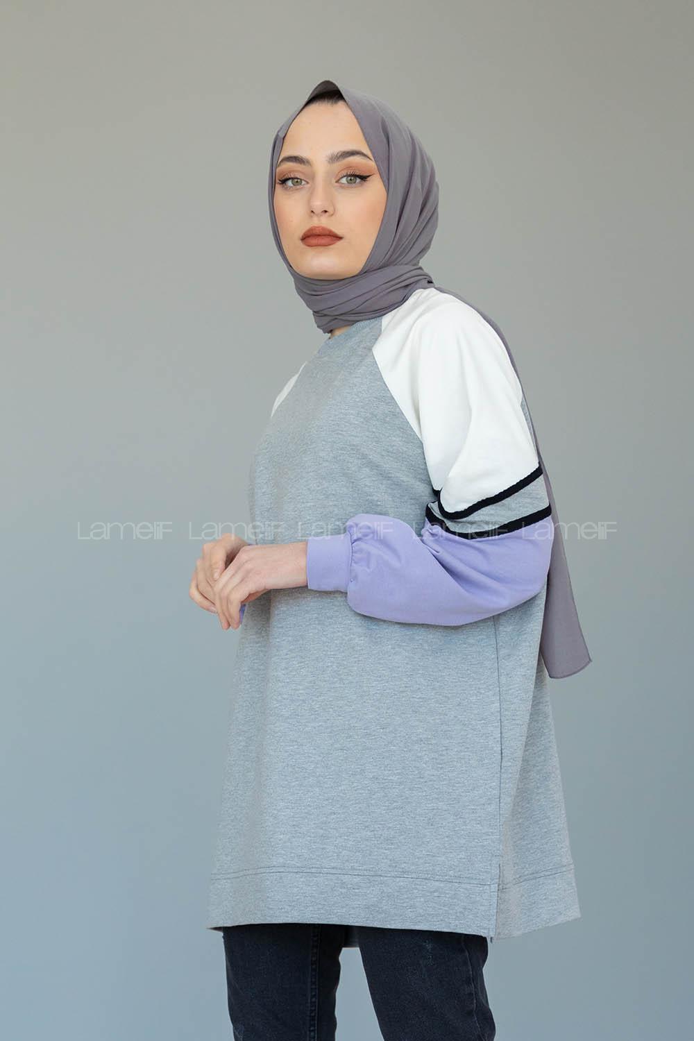 Modalamelif Parça Renkli Sweat Gri