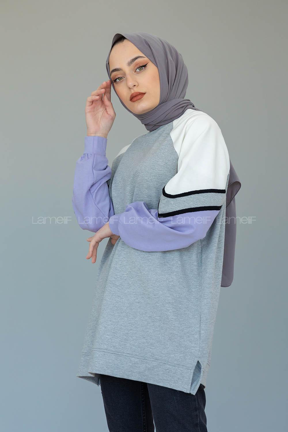 Modalamelif Parça Renkli Sweat Gri