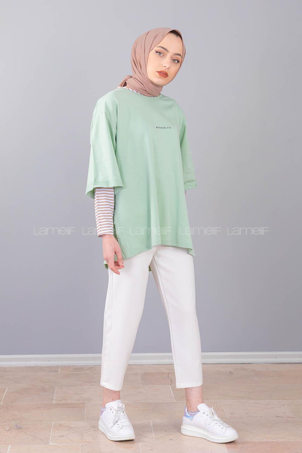 Modalamelif Brooklyn Baskılı T-Shirt  Mint Yeşili