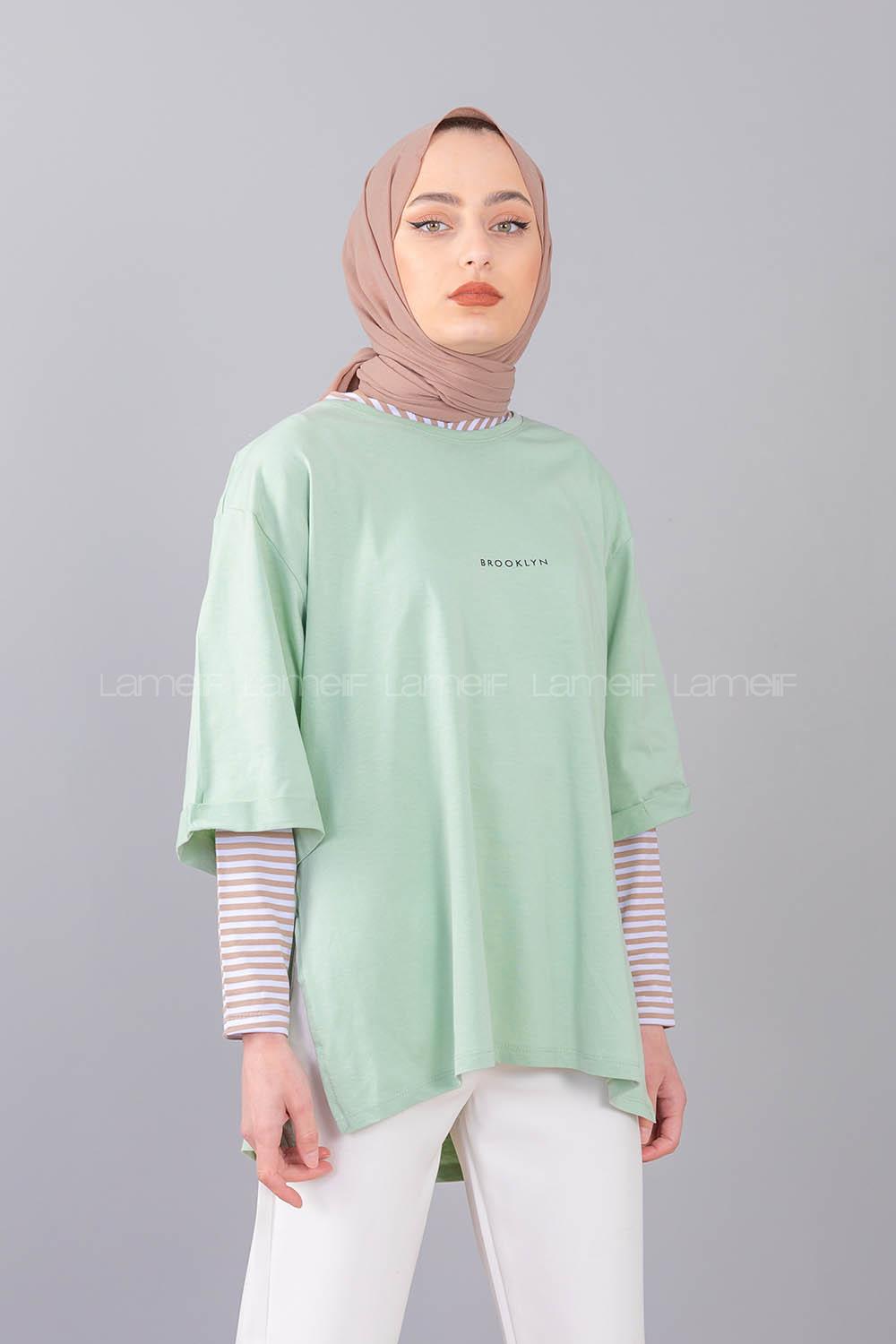 Modalamelif Brooklyn Baskılı T-Shirt  Mint Yeşili