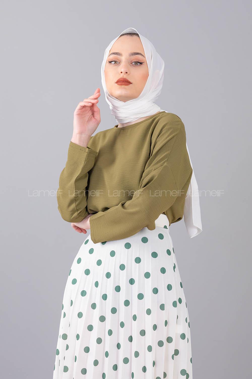 Modalamelif Düşük Kol Ayrobin Bluz Haki