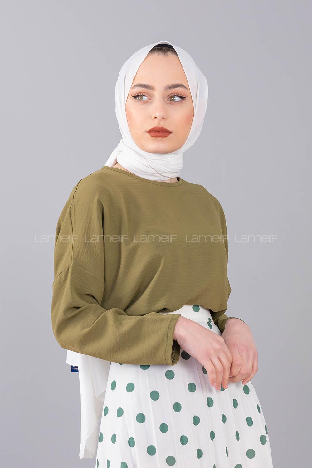 Modalamelif Düşük Kol Ayrobin Bluz Haki