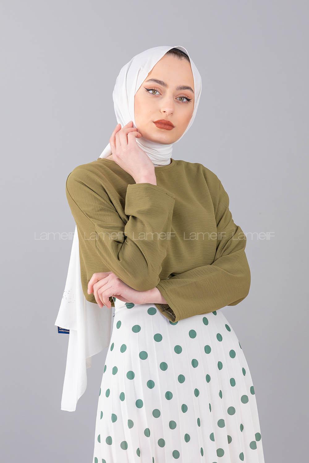 Modalamelif Düşük Kol Ayrobin Bluz Haki