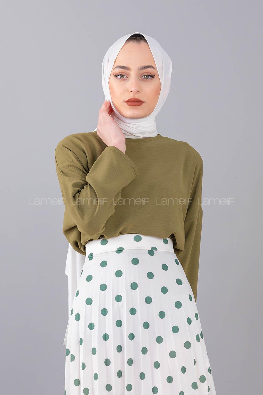 Modalamelif Düşük Kol Ayrobin Bluz Haki