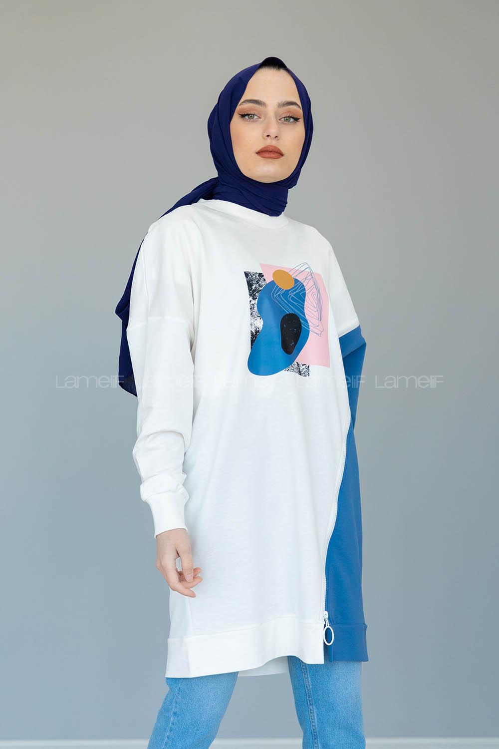 Modalamelif Garnili Fermuar Detaylı Tunik Mavi