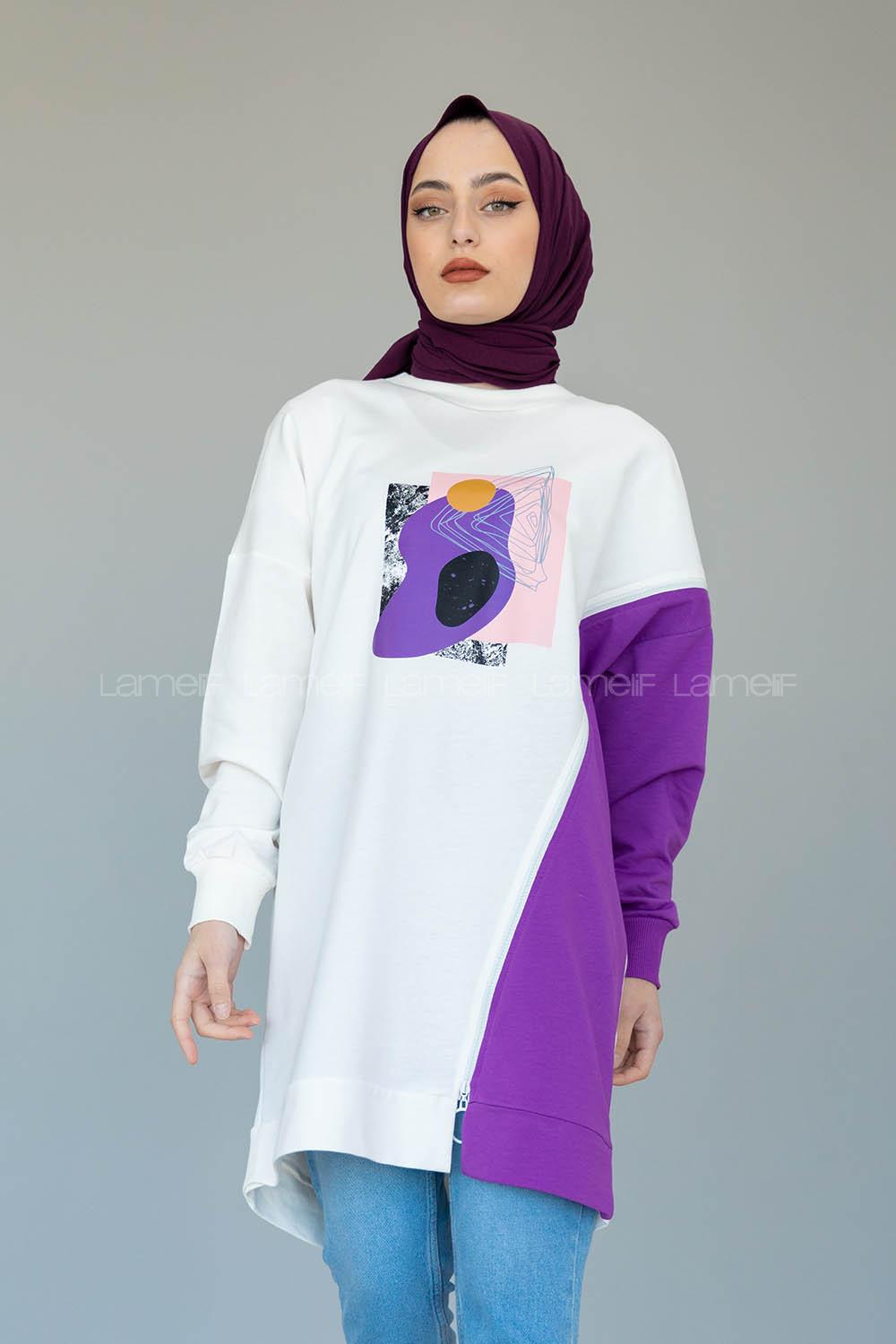 Modalamelif Garnili Fermuar Detaylı Tunik Mor