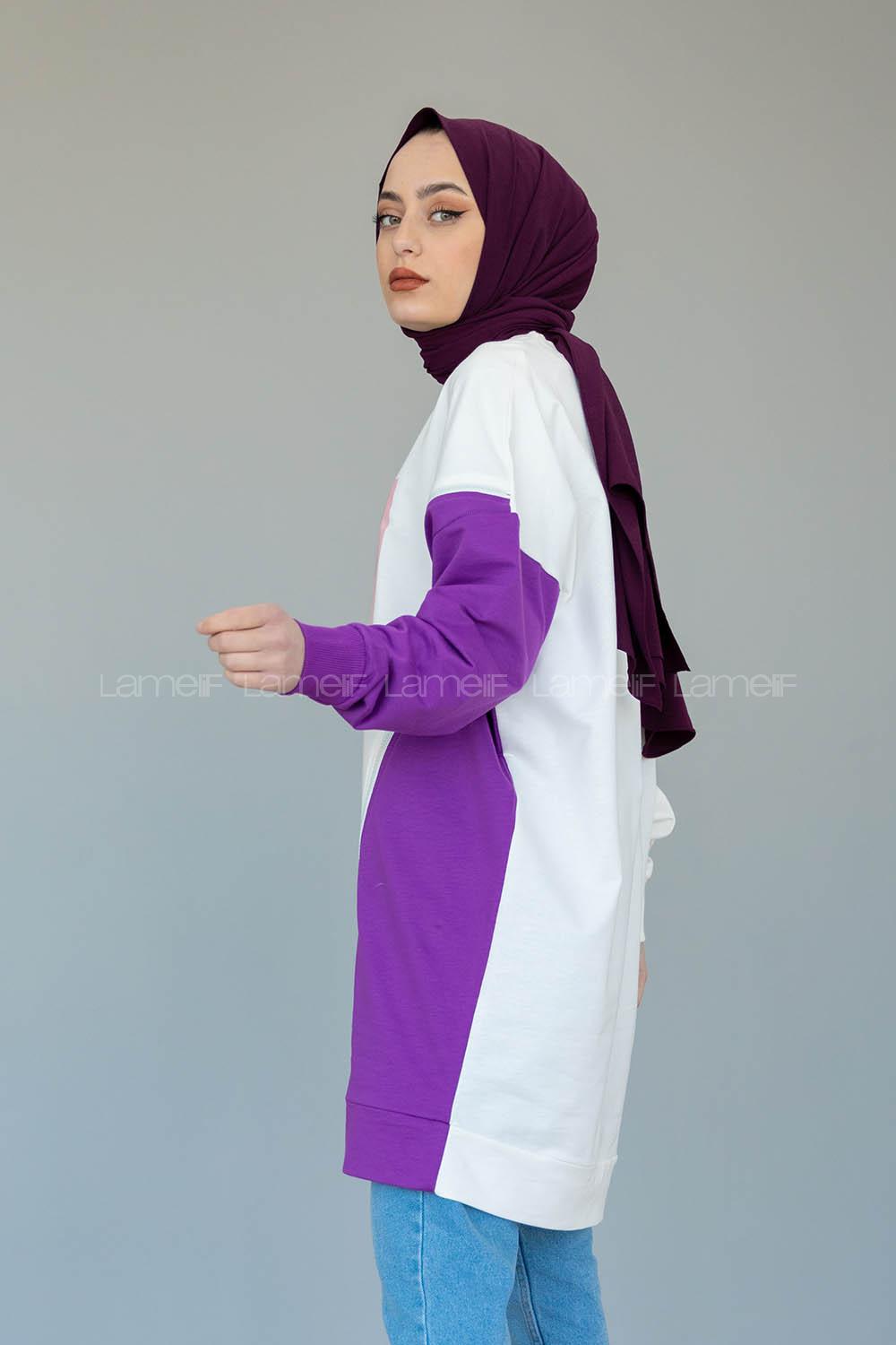 Modalamelif Garnili Fermuar Detaylı Tunik Mor