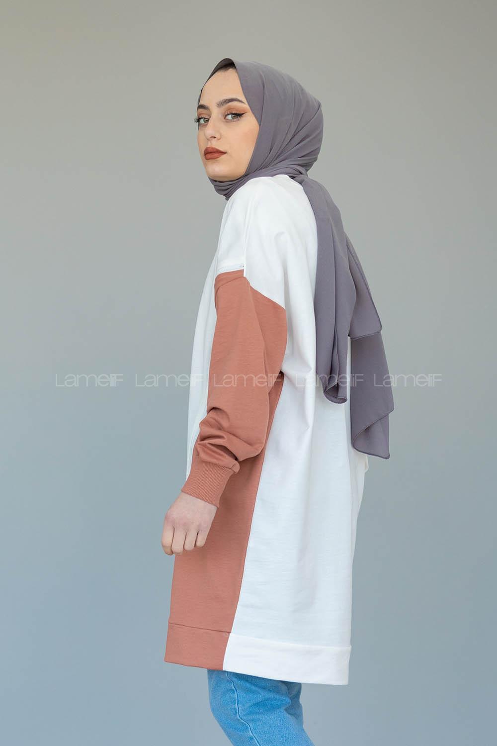 Modalamelif Garnili Fermuar Detaylı Tunik Pudra