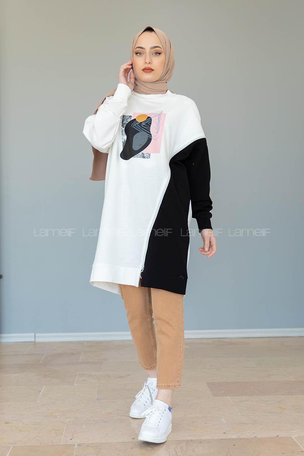 Modalamelif Garnili Fermuar Detaylı Tunik Siyah