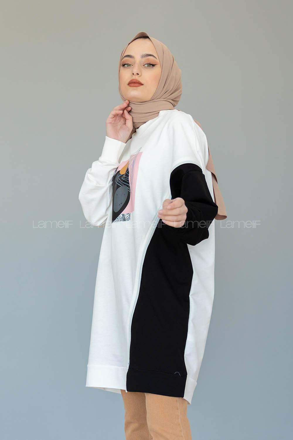 Modalamelif Garnili Fermuar Detaylı Tunik Siyah