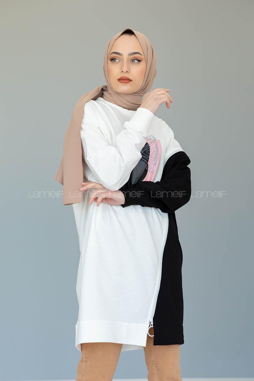 Modalamelif Garnili Fermuar Detaylı Tunik Siyah