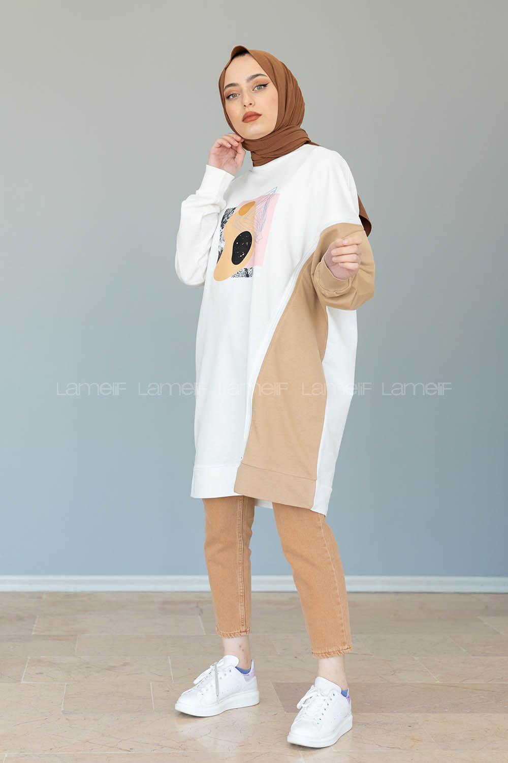 Modalamelif Garnili Fermuar Detaylı Tunik Sütlü Kahve