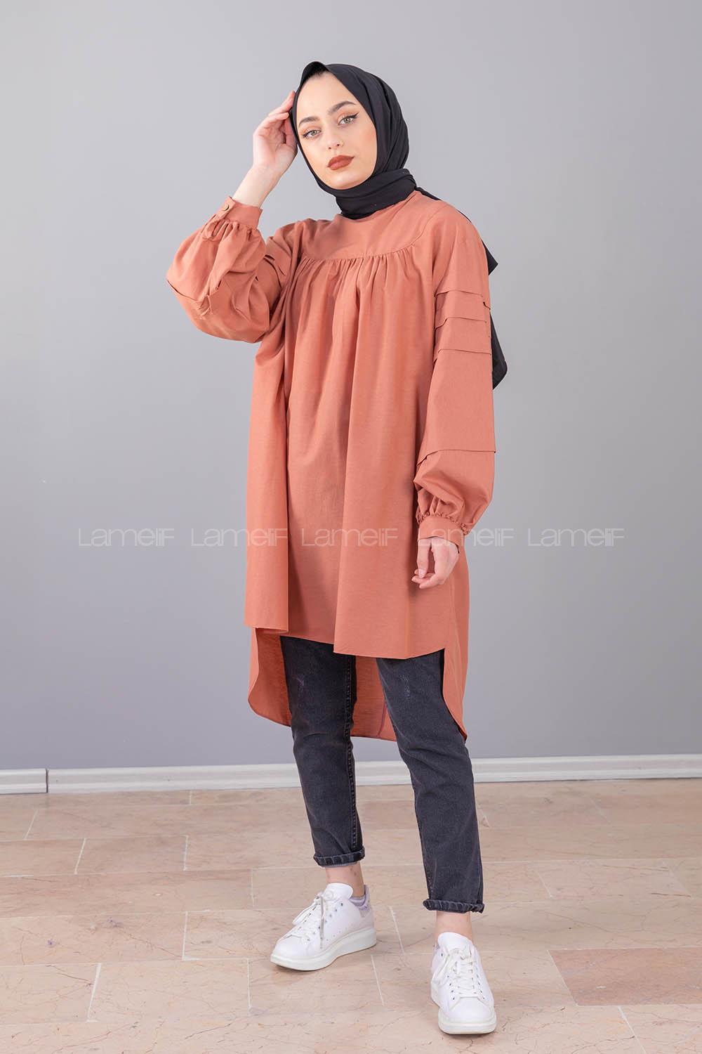 Modalamelif Hakim Yaka Kol katlı Tunik Gül