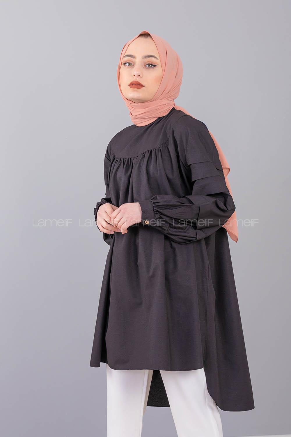 Modalamelif Hakim Yaka Kol katlı Tunik Siyah