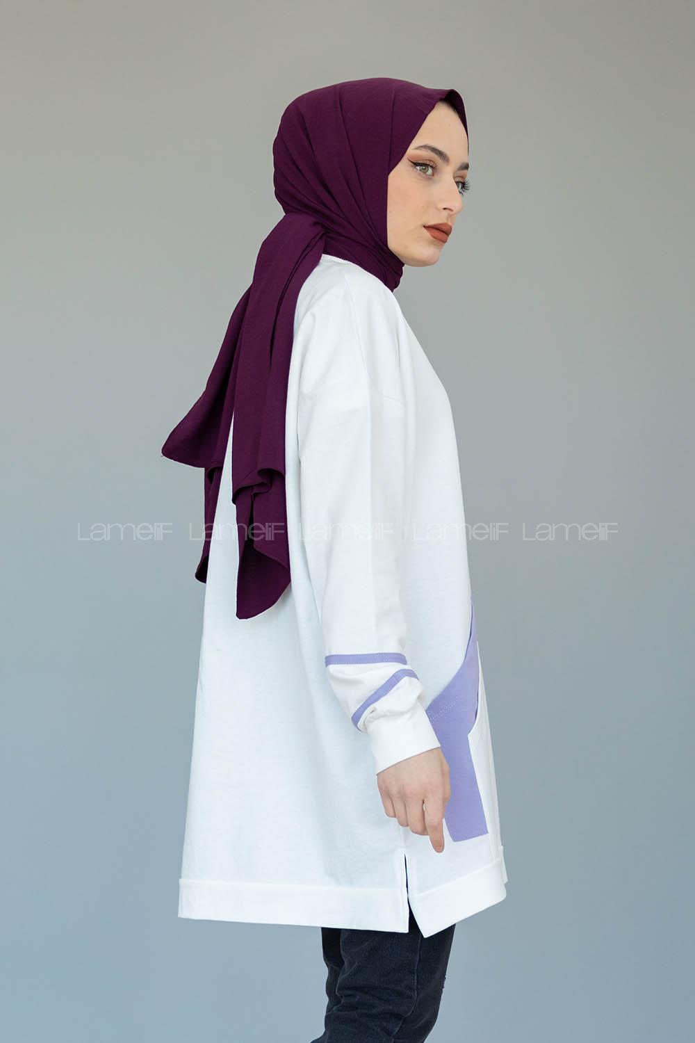 Modalamelif Kanguru Cep Story Yourself Baskılı Tunik Beyaz