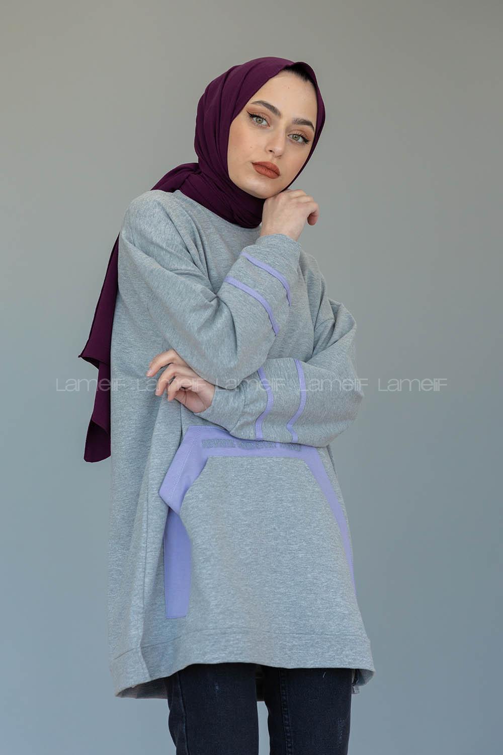 Modalamelif Kanguru Cep Story Yourself Baskılı Tunik Gri