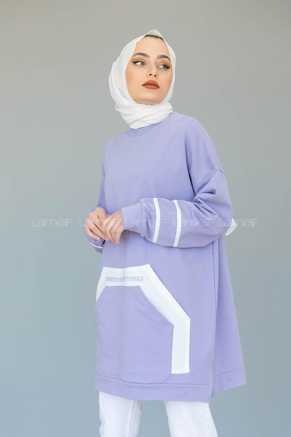 Modalamelif Kanguru Cep Story Yourself Baskılı Tunik Lila