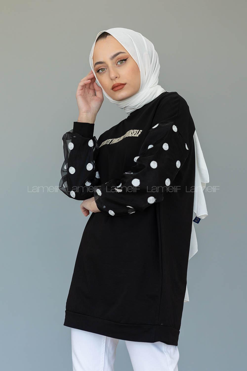 Modalamelif Kol Tül Puanlı Tunik Siyah