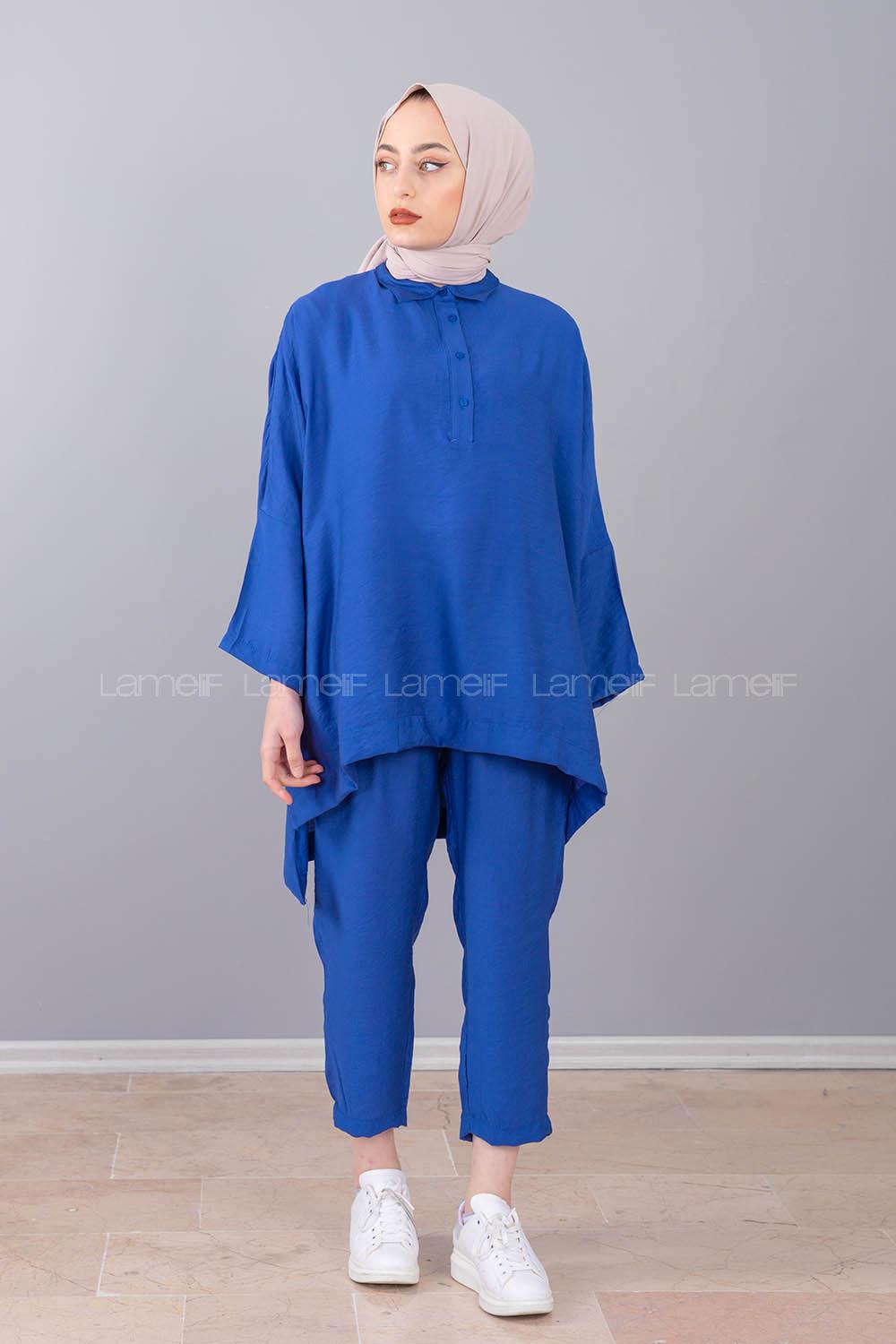 Modalamelif  Yazlık Keten Takım Mavi
