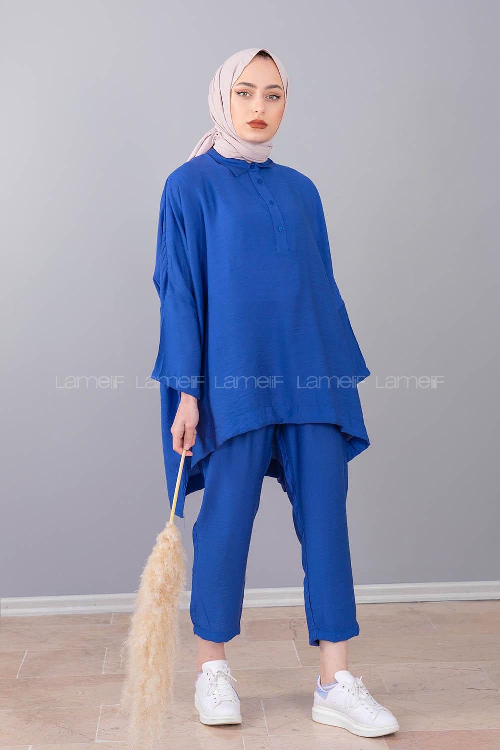Modalamelif  Yazlık Keten Takım Mavi